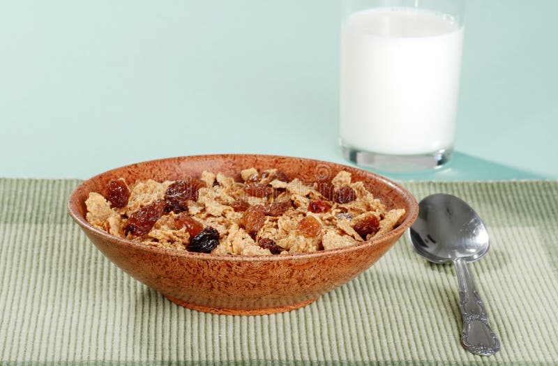 Bran and Raisin Cereal in Brown Bowl Stock Image Image of dieting