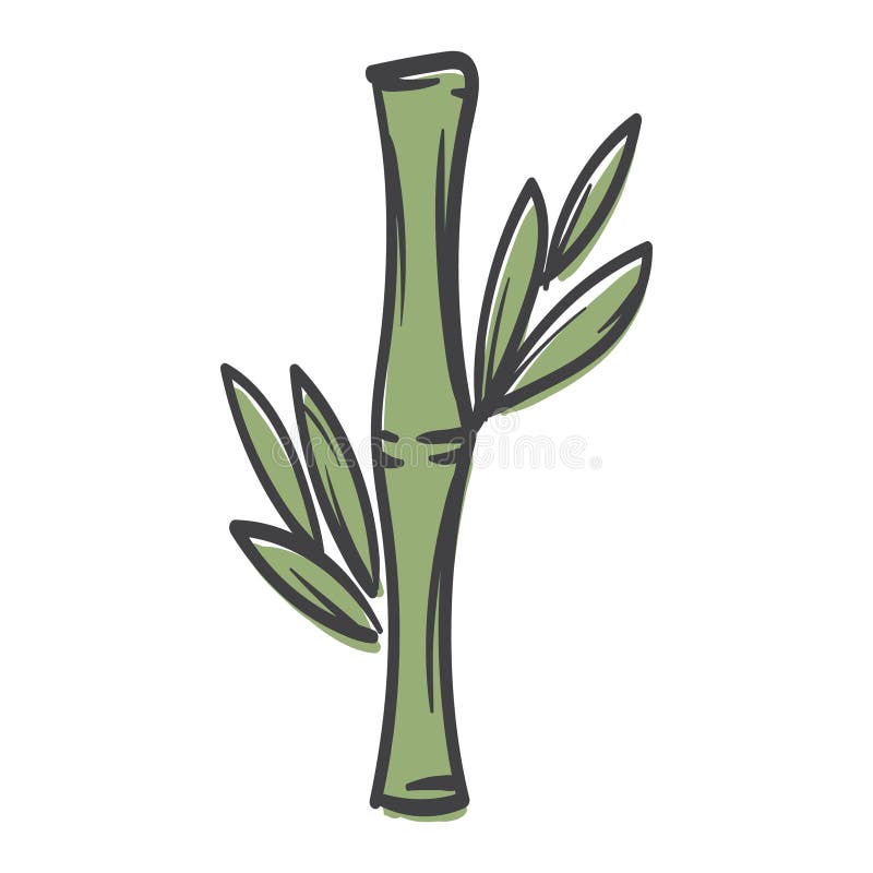 A branch of bamboo. Vector illustration for sticker, icon, print. Simple Hand Drawn Image Isolated on White Background stock illustration