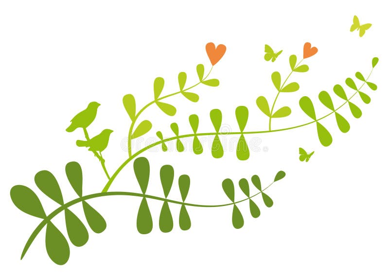 Branch with birds. Floral branches with heart flowers and birds, vector background vector illustration Branch with birds. Floral branches with heart flowers and birds, vector background vector illustration
