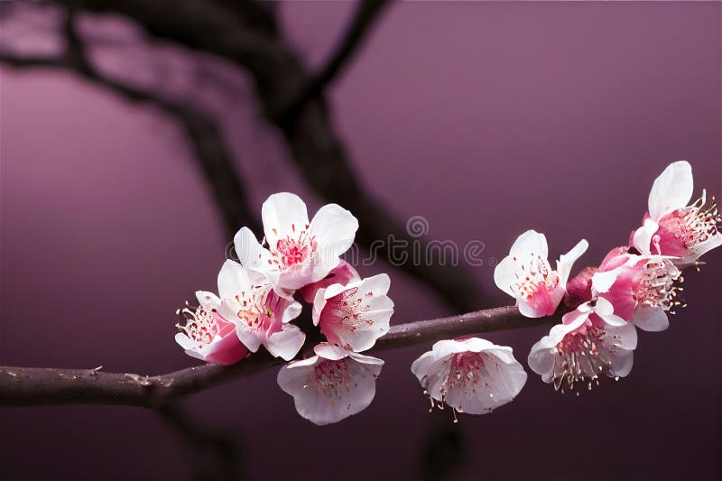 Branch of blooming white cherry tree vector illustration