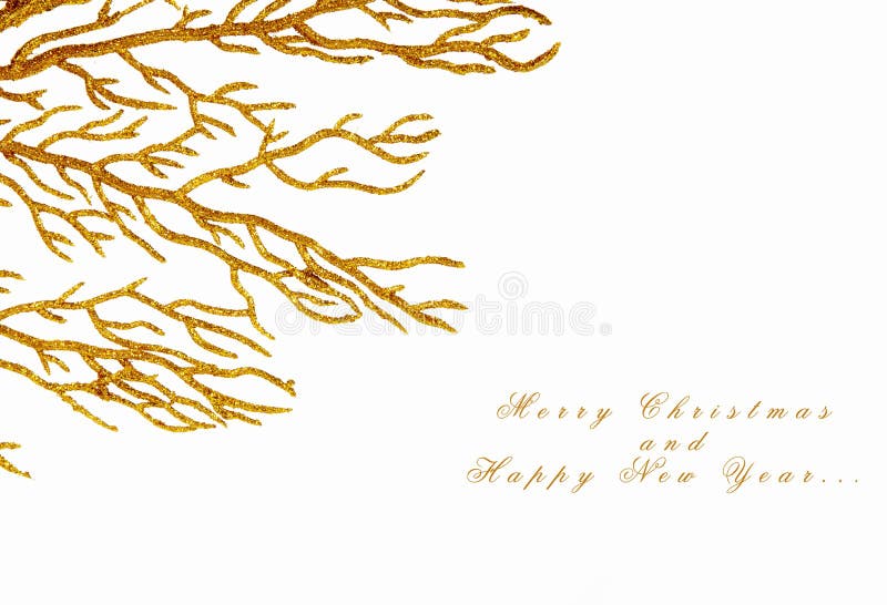 Branch of Christmas Tree on White Stock Photo Image of golden