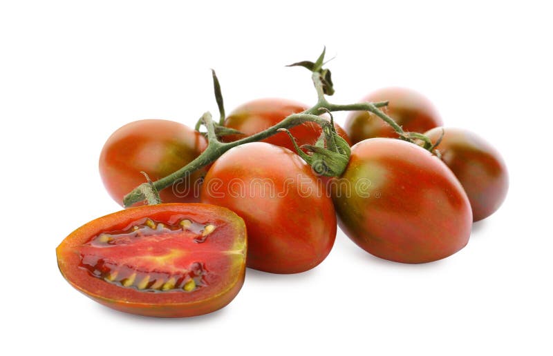 Branch of Red Grape Tomatoes on White Stock Image Image of juicy