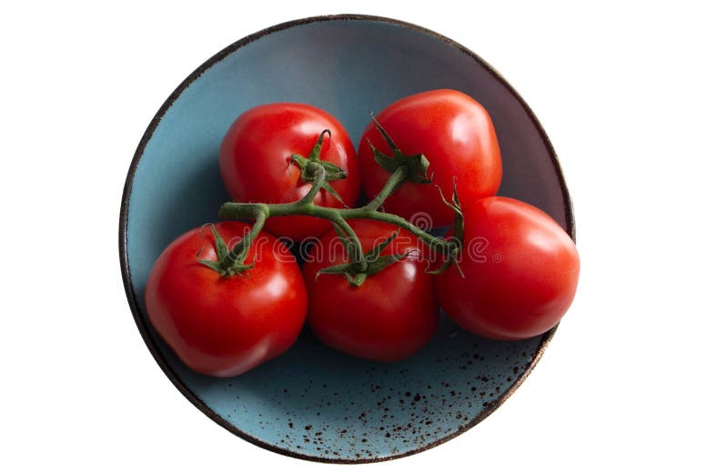 A branch of tomato on a sea-green plate, a turquoise plate. Isolated object stock photo A branch of tomato on a sea-green plate, a turquoise plate. Isolated object stock photo