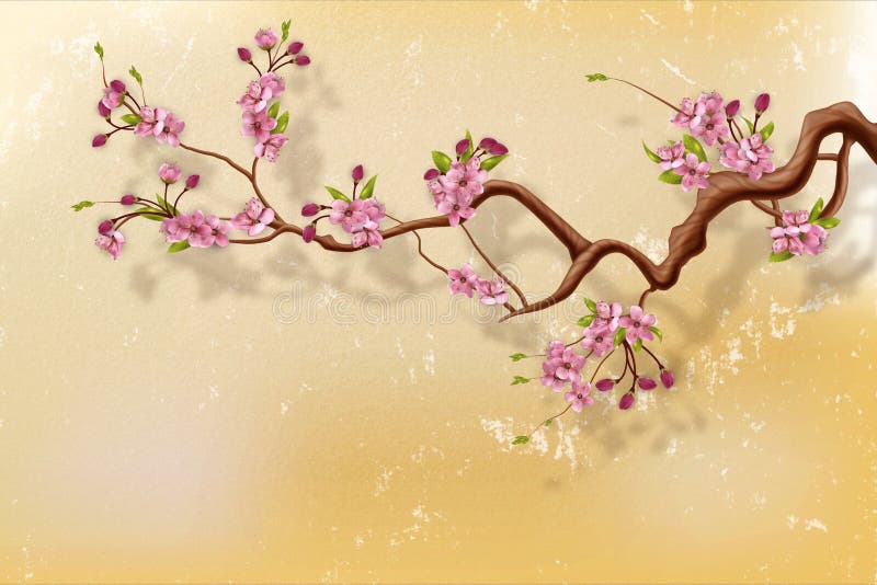Branche de fleurs de cerisier contre le mur grunge illustration de vecteur Branche de fleurs de cerisier contre le mur grunge illustration de vecteur