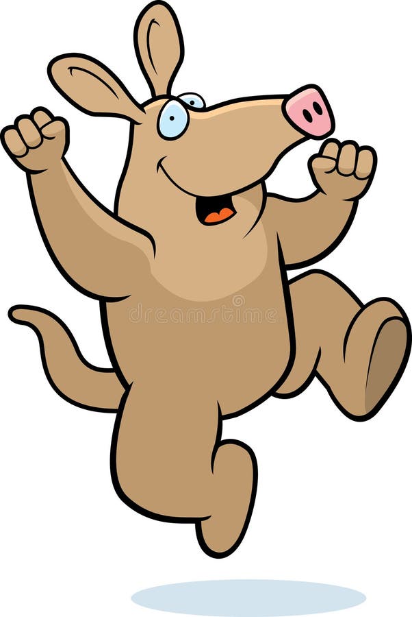 A cartoon aardvark jumping and smiling. A cartoon aardvark jumping and smiling.