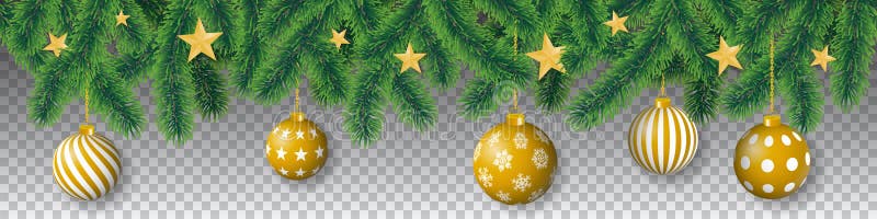 Branches d'arbre conifére sans couture de vecteur avec des feuilles d'aiguille, des étoiles et des ampoules accrochantes de Noël illustration libre de droits Branches d'arbre conifére sans couture de vecteur avec des feuilles d'aiguille, des étoiles et des ampoules accrochantes de Noël illustration libre de droits