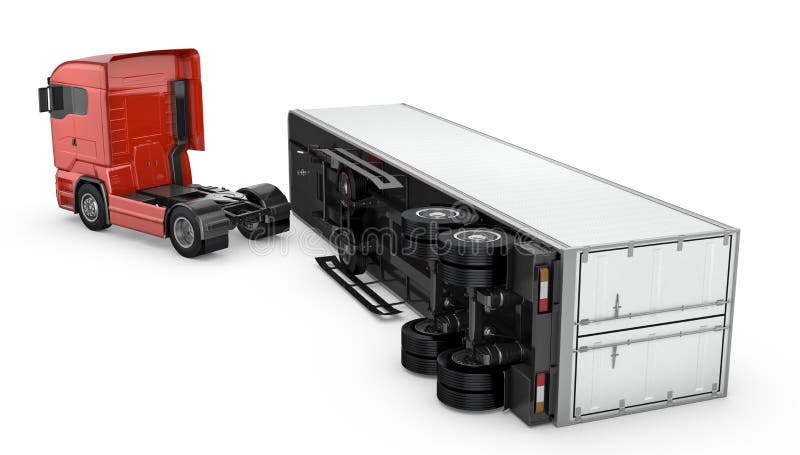 Branco a seguir, separado de um camião vermelho ilustração royalty free