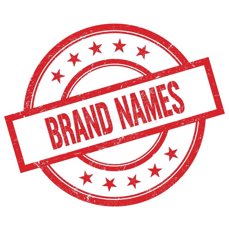 BRAND NAMES Text Written on Red Vintage Round Stamp Stock Illustration