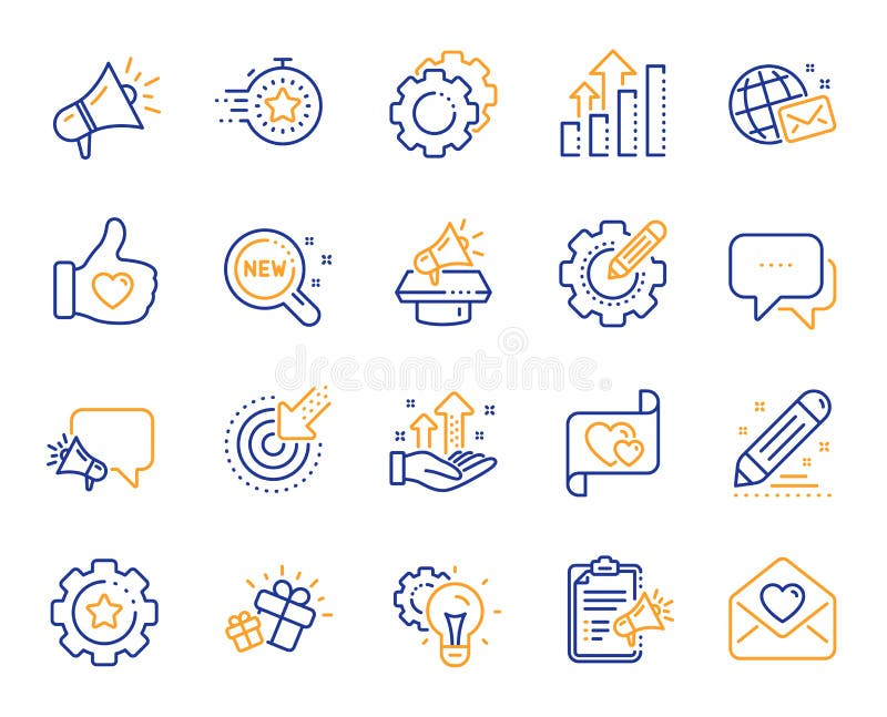 Brand social project line icons. Business strategy, Megaphone and Representative. Vector stock illustration