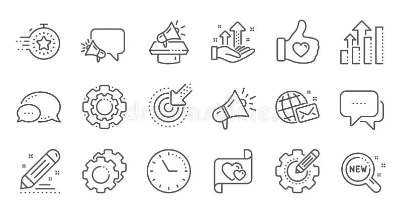 Brand social project line icons. Business strategy, Megaphone and Representative. Linear set. Vector vector illustration