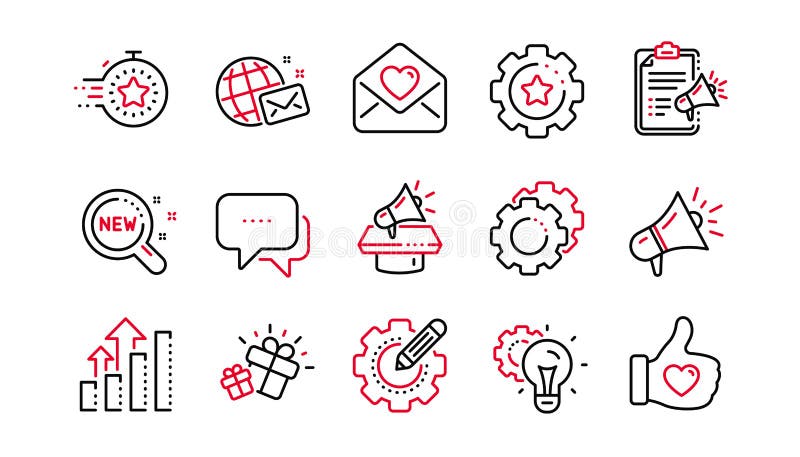 Brand social project line icons. Business strategy, Megaphone and Representative. Linear set. Vector royalty free illustration