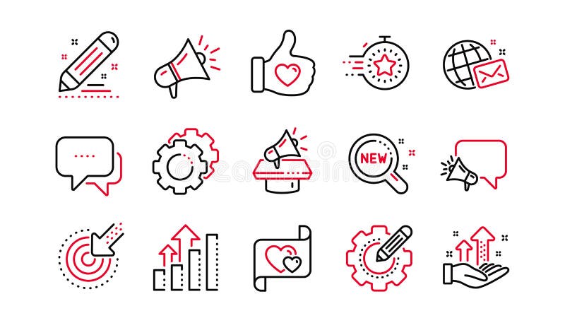 Brand social project line icons. Business strategy, Megaphone and Representative. Linear set. Vector royalty free illustration