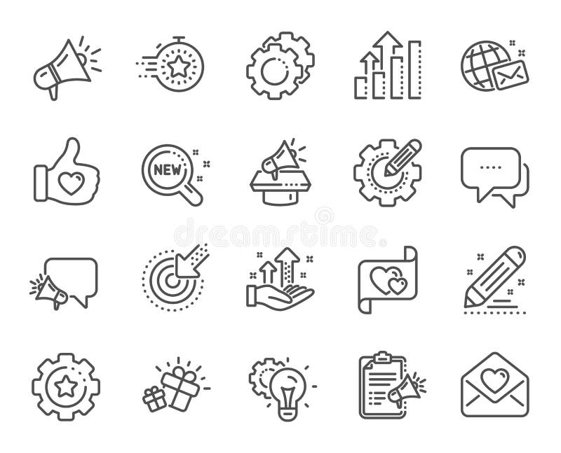 Brand social project line icons. Business strategy, Megaphone and Representative. Vector royalty free illustration