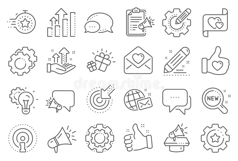 Brand social project line icons. Business strategy, Megaphone and Representative. Vector vector illustration