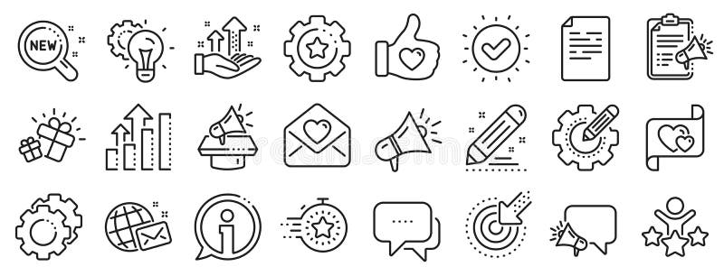 Brand social project line icons. Business strategy, Megaphone and Representative. Vector vector illustration