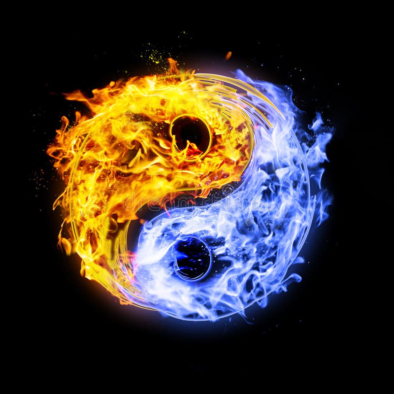 Yin Yang-symbool Met Water En Brand Vector Illustratie - Illustratie