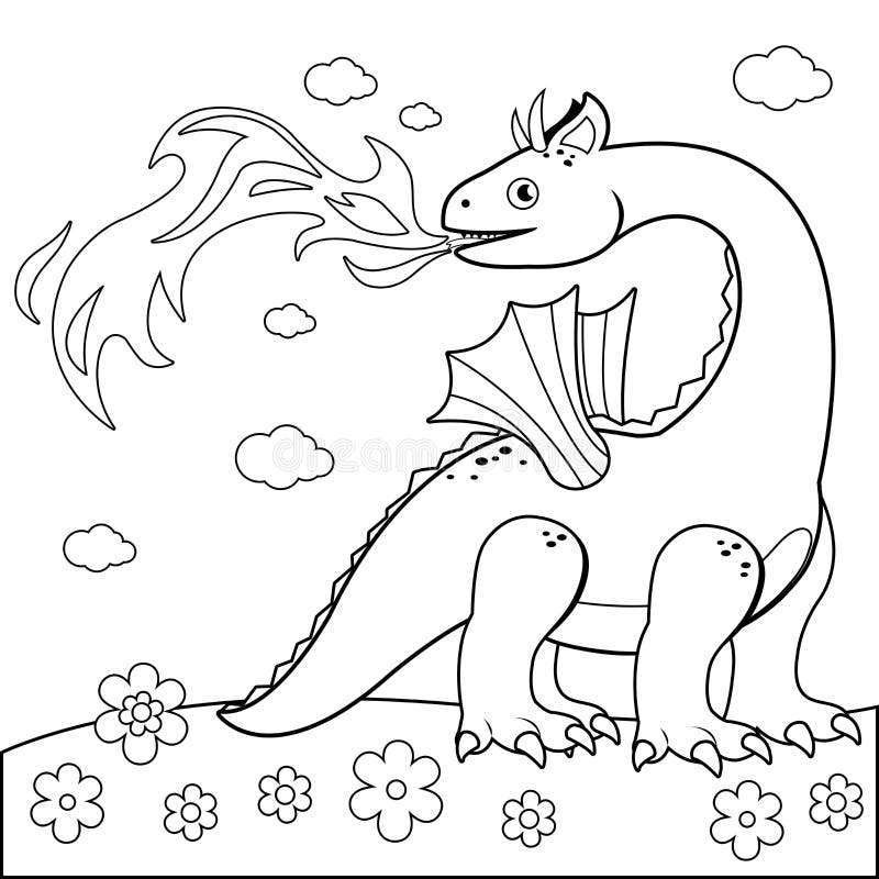 Brandandningdrake Svartvit sida för färgläggningbok vektor illustrationer Brandandningdrake Svartvit sida för färgläggningbok vektor illustrationer