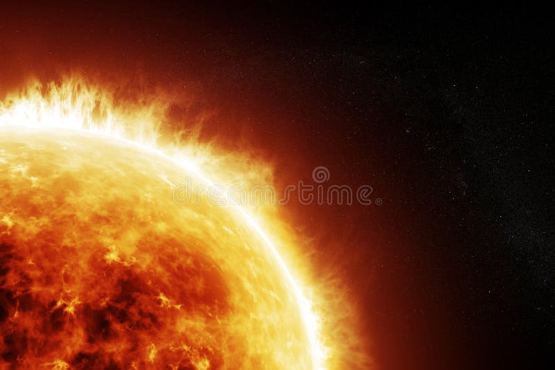 Brandende zon op een ruimte zwarte achtergrond