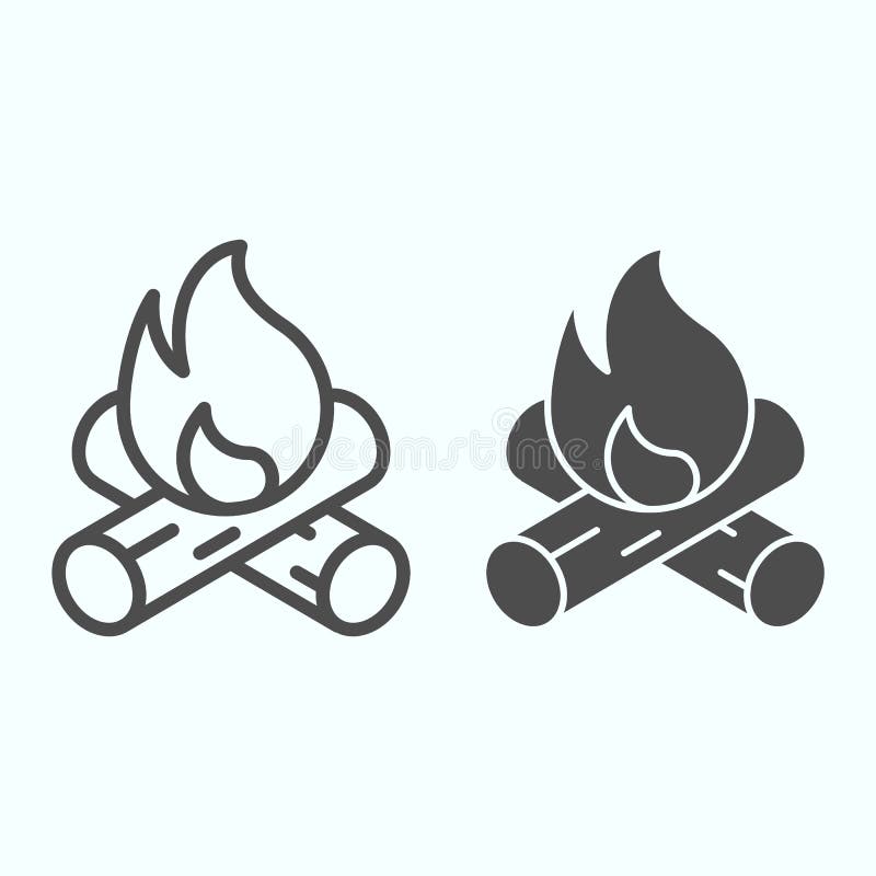 Brandledning och solid ikon Två brända ben och brand i skogsägarens vektordesign för höstsäsongen, konturstil vektor illustrationer