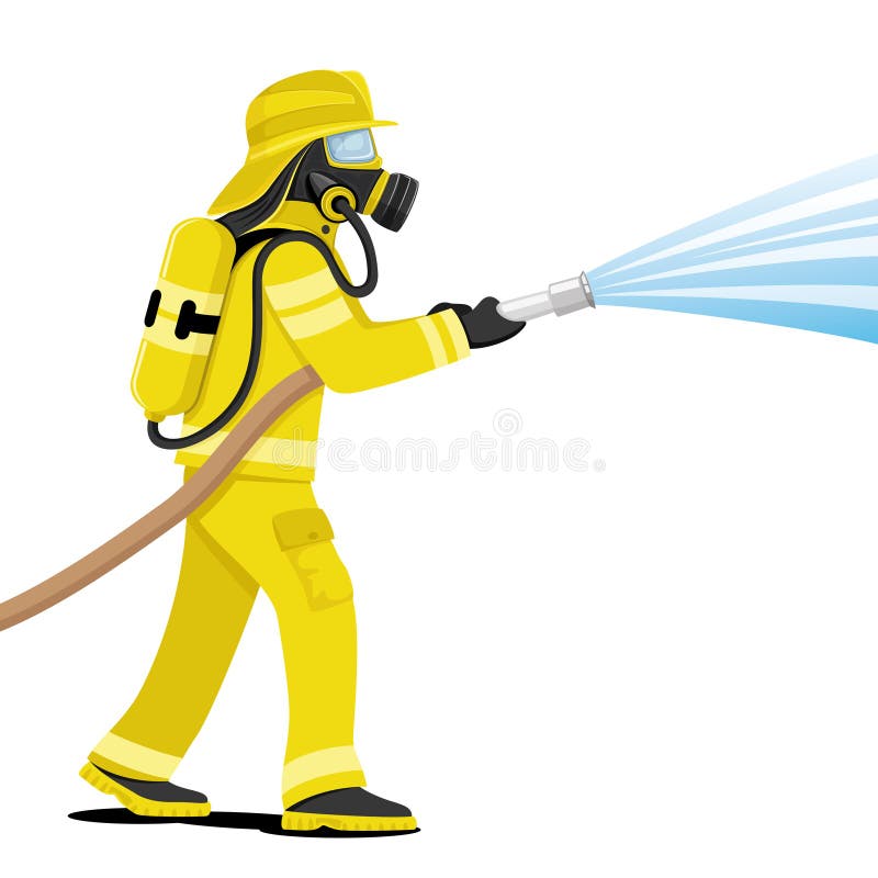 Fireman in a gas mask extinguishes a fire. Fireman in a gas mask extinguishes a fire.