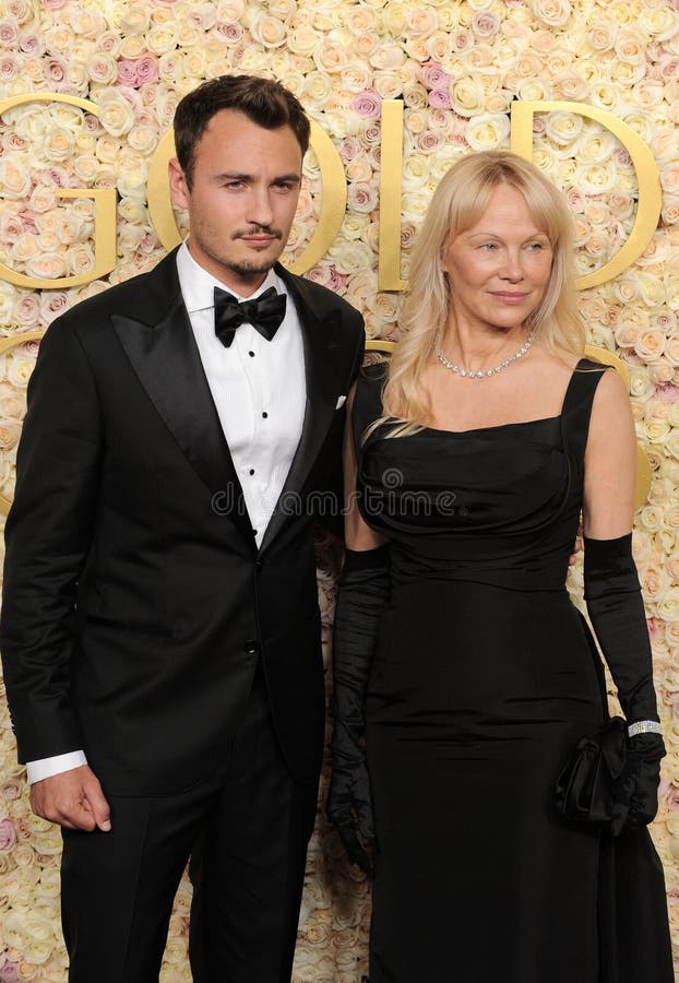Brandon thomas lee e pamela anderson fotografia de stock