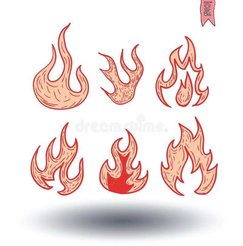 Brandvlammen, vastgestelde pictogrammen, vectorillustratie stock illustratie Brandvlammen, vastgestelde pictogrammen, vectorillustratie stock illustratie