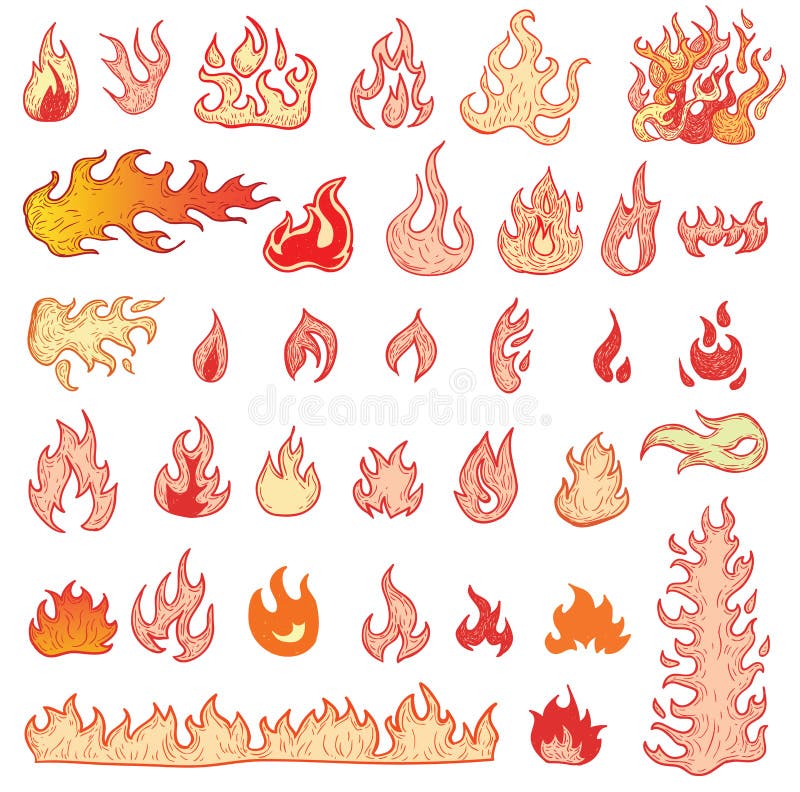Brandvlammen, vastgestelde pictogrammen, vectorillustratie stock illustratie Brandvlammen, vastgestelde pictogrammen, vectorillustratie stock illustratie