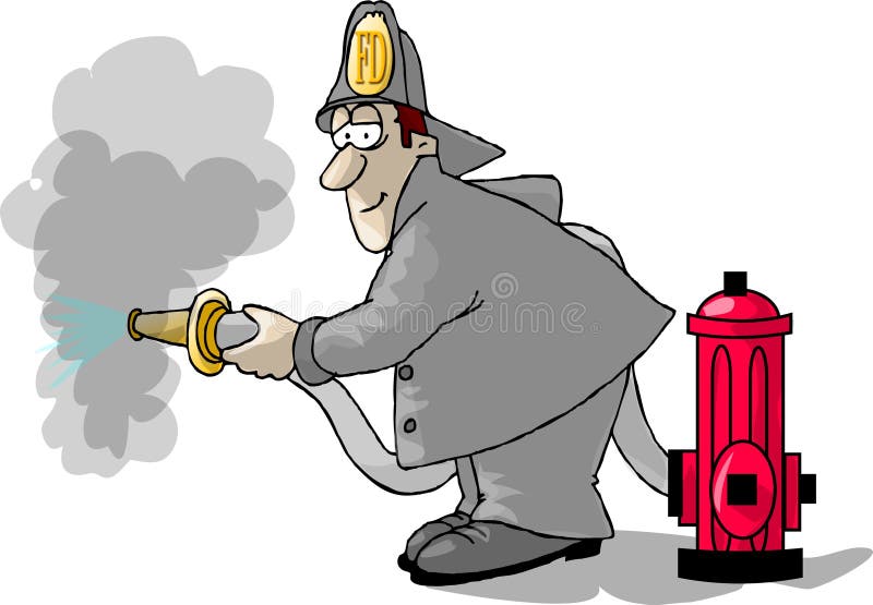 Brandweerman, hydrant en een slang royalty-vrije illustratie Brandweerman, hydrant en een slang royalty-vrije illustratie