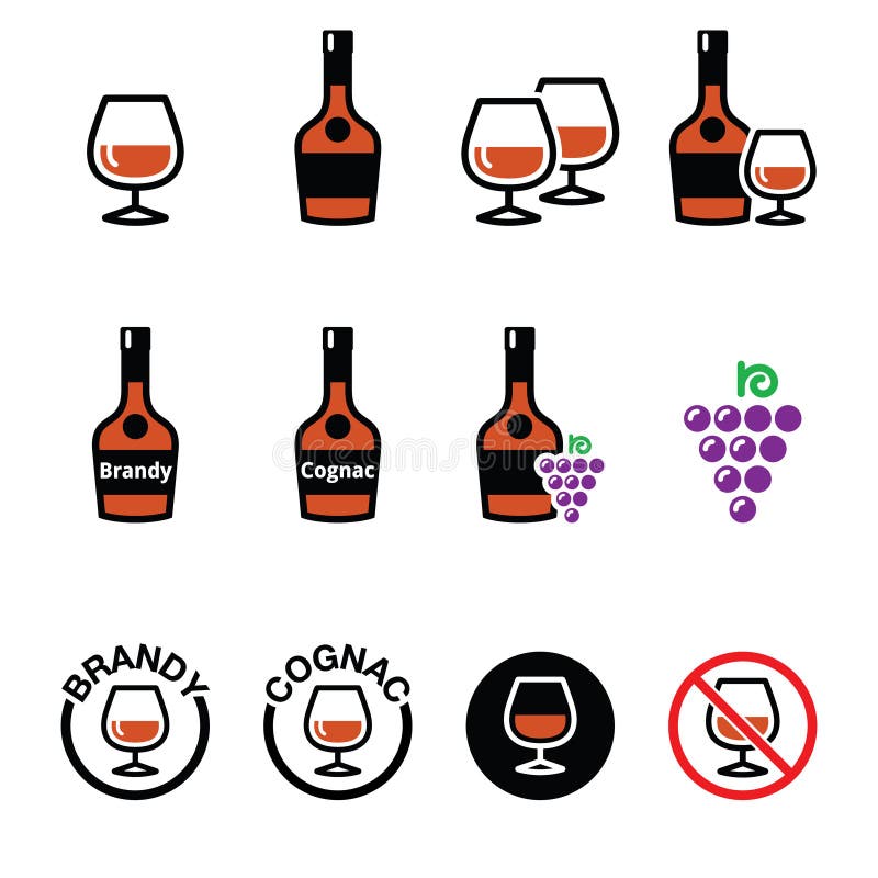 Brandy and cognac vector icons set