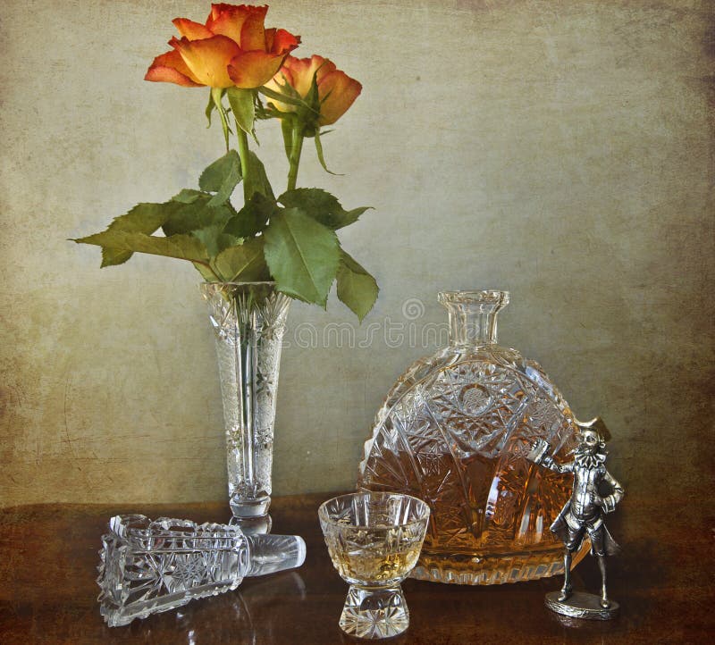 Brandy Crystal Bottle with Roses Stock Photo Image of life, bottle