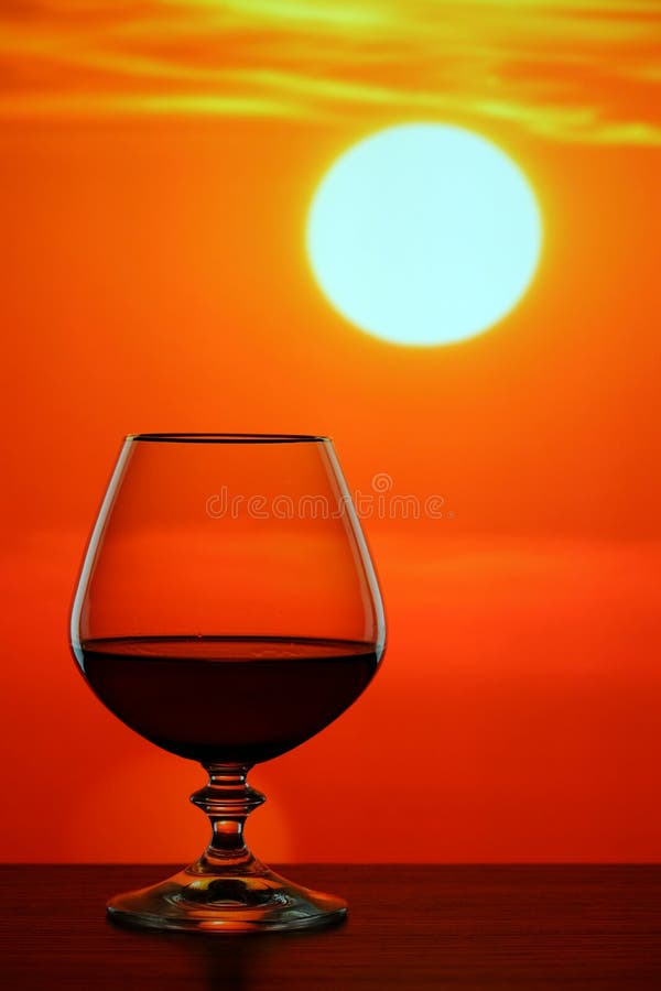 Brandy Glass on Sunset Background Stock Photo Image of drinks, glass
