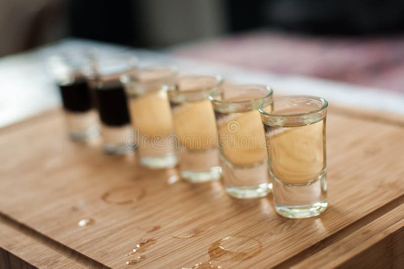 Brandy Shot Glasses Lined Up Row Stock Photos Free & RoyaltyFree