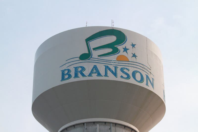 Branson water tower with logo