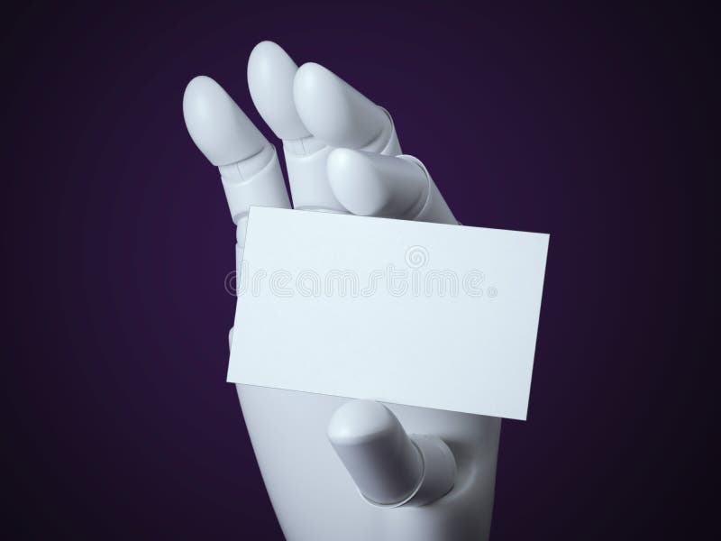 Bras de robot avec la carte de visite professionnelle blanche vierge de visite illustration stock Bras de robot avec la carte de visite professionnelle blanche vierge de visite illustration stock