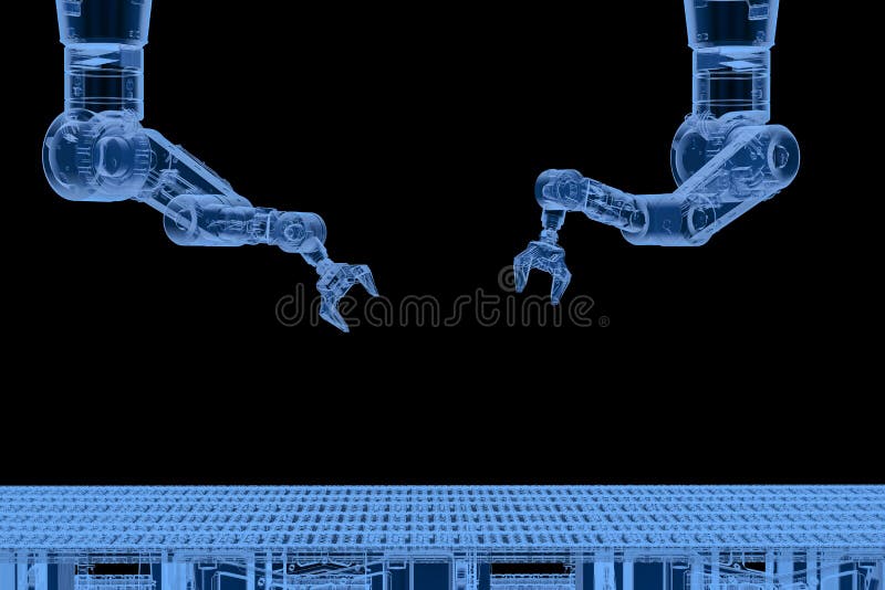 Bras de robot avec la ligne de convoyeur illustration de vecteur Bras de robot avec la ligne de convoyeur illustration de vecteur