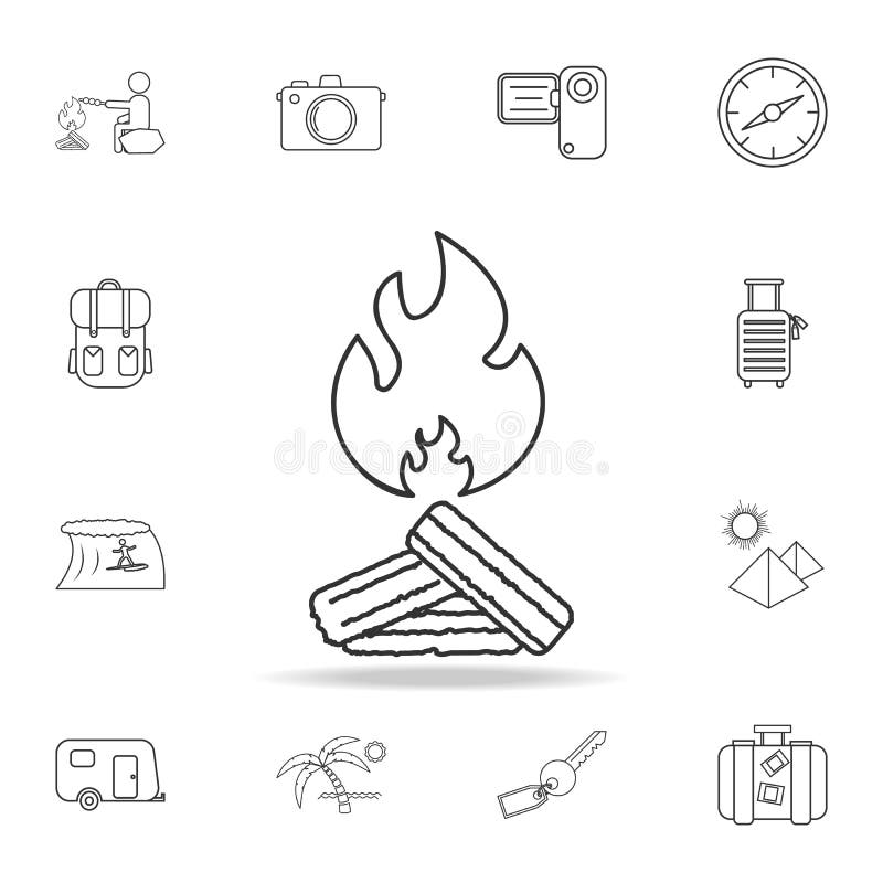 Brasalinje symbol Uppsättning av turism- och fritidsymboler Tecken översiktsmöblemangsamling, enkel tunn linje symboler för websi stock illustrationer