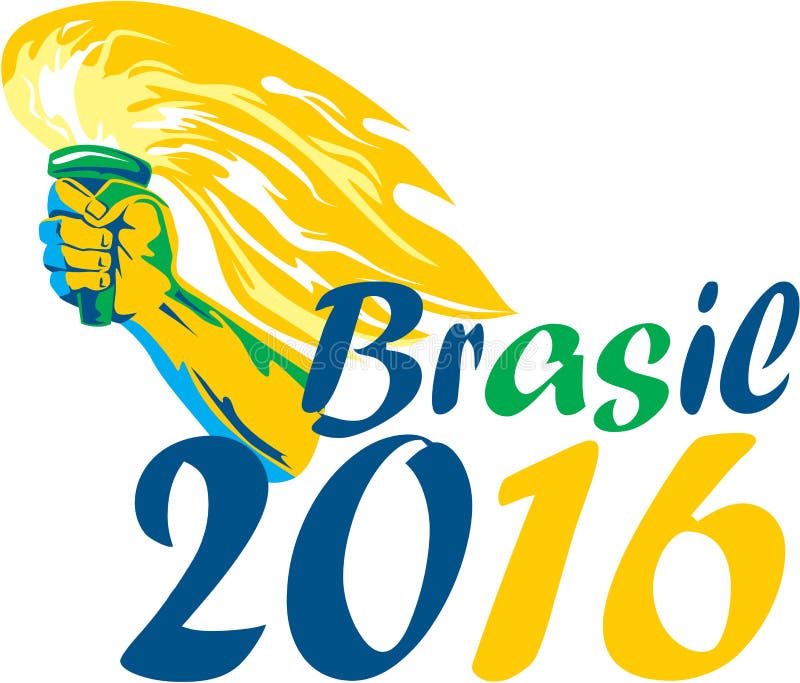 Brasil 2016 lato gier atlety ręki Płomienna pochodnia ilustracja wektor Brasil 2016 lato gier atlety ręki Płomienna pochodnia ilustracja wektor