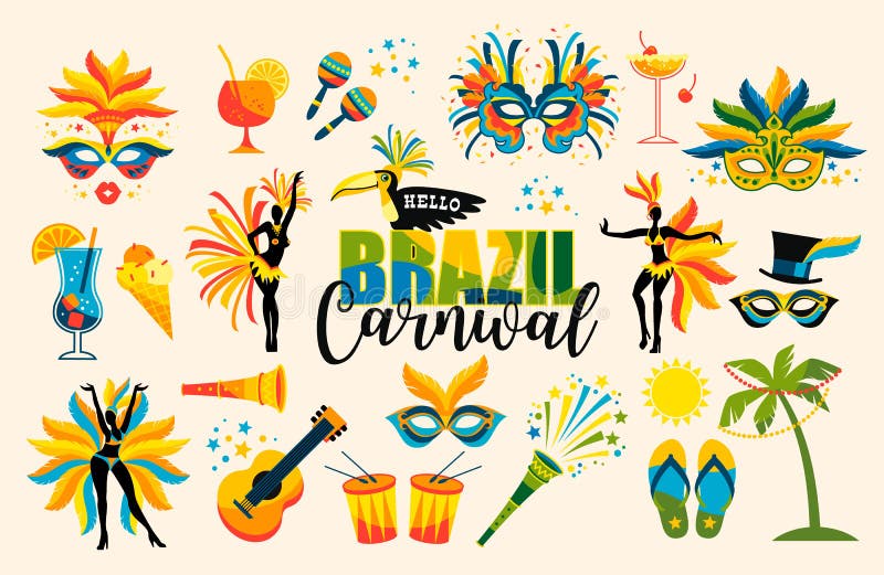 brasiliansk karneval inställda symboler vektor