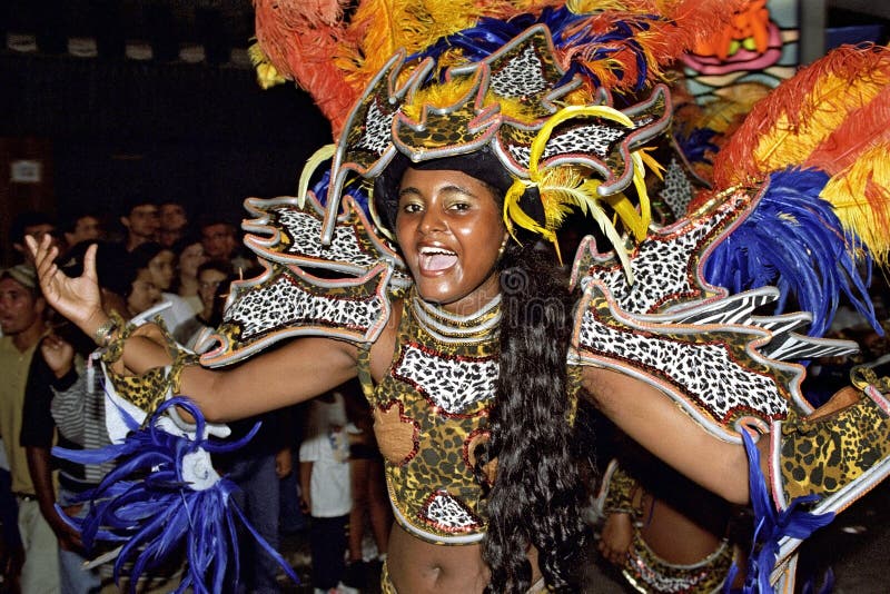Brasiliansk kvinnlig dansare under gatakarneval i Rio de Janeiro arkivbilder Brasiliansk kvinnlig dansare under gatakarneval i Rio de Janeiro arkivbilder