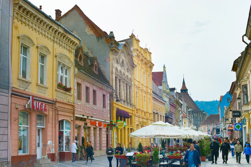 Brasov Old Town street. Romania stock photo Brasov Old Town street. Romania stock photo