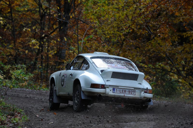 Brasov / Romania - 10/19/2019: Tess Rally 48 - Historic car - Porsche 911 turbo PS8 - Glejerie