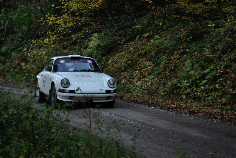 Brasov / Romania - 10/19/2019: Tess Rally 48 - Historic car - Porsche 911 turbo PS8 - Glejarie/Rasnov