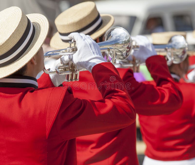 Brass Band in Red Uniform Performing Editorial Image Image of people