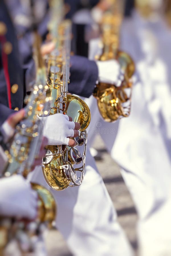 Brass Band in Uniform Performing Stock Photo Image of musical
