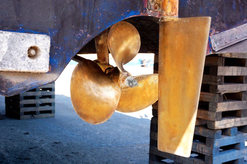 Brass Boat Propeller and Steering Stock Photo Image of rudder, boat