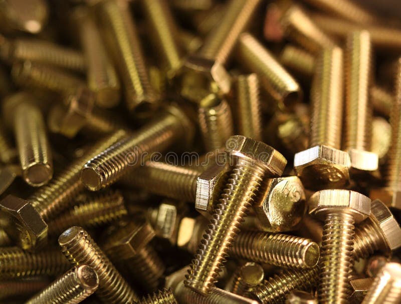 Brass bolts a stock photo. Image of tighten, brass, engineering 14007166