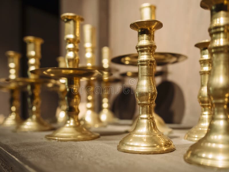 Brass Candle Holders Vintage Decoration Stock Photo Image of