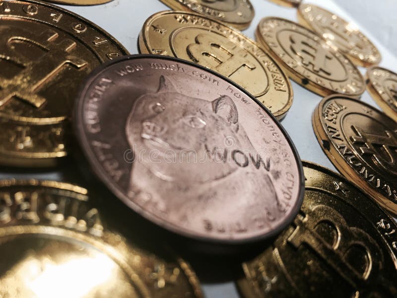 Bitcoin and Dogecoin coins stock photo. Image of exchange ...