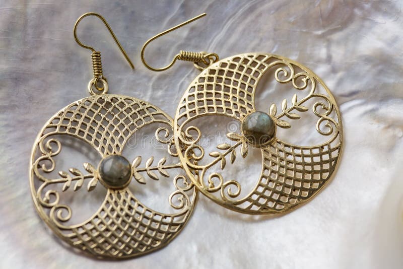 Brass Earrings In Boho Style Stock Image Image of detail, india