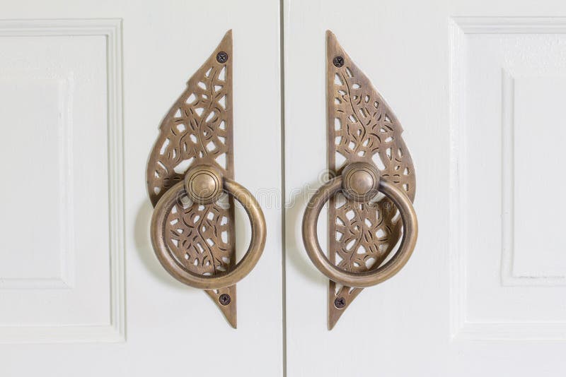 Brass Handles with White Doors Stock Image Image of estate, front